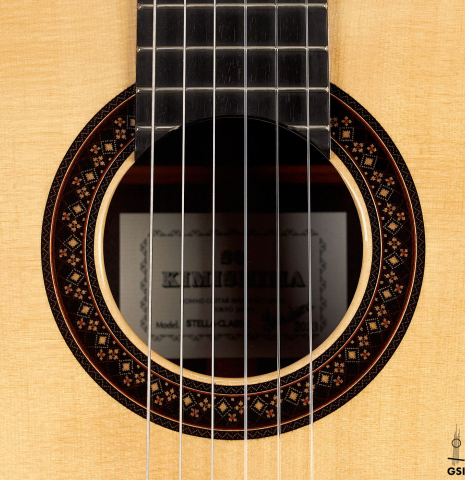 The rosette of a 2023 So Kimishima “Stella” classical guitar made with spruce and Indian rosewood