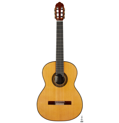 The front of a 2024 So Kimishima “Stella” classical guitar (ex Shin-Ichi Fukuda) made of cedar and Indian rosewood