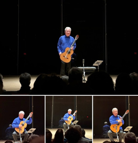 Live concert photos of taken of Shin-Ichi Fukuda using this 2024 So Kimishima “Stella” classical guitar made of cedar and Indian rosewood
