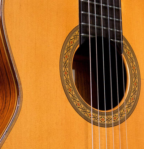 This is the soundboard of a 1987 Masaru Kohno &quot;Professional-J&quot; classical guitar with pickup 