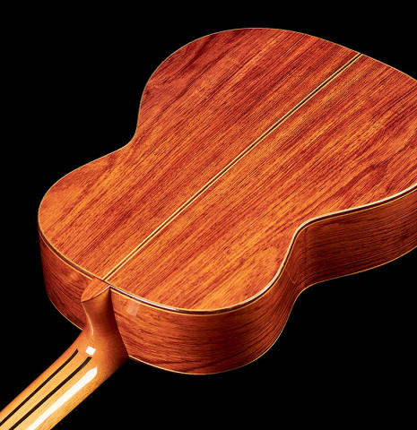 The back of a 2004 Sakurai-Kohno "Professional-J" classical guitar made of cedar and CSA rosewood