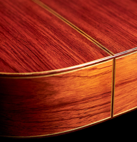 The back and sides of a 2004 Sakurai-Kohno "Professional-J" classical guitar made of cedar and CSA rosewood