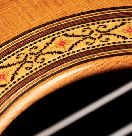 The rosette of a 2004 Sakurai-Kohno &quot;Professional-J&quot; classical guitar made of cedar and CSA rosewood