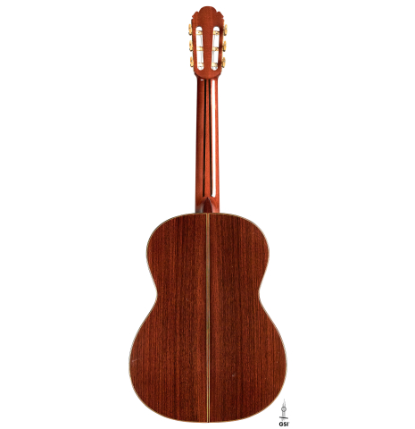 The back of a 1982 Masaru Kohno &quot;Concert&quot; classical guitar made of spruce and Indian rosewood