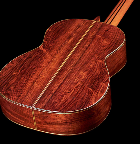The back of a 2005 Sakurai-Kohno "Professional-J" classical guitar made with spruce and CSA rosewood.