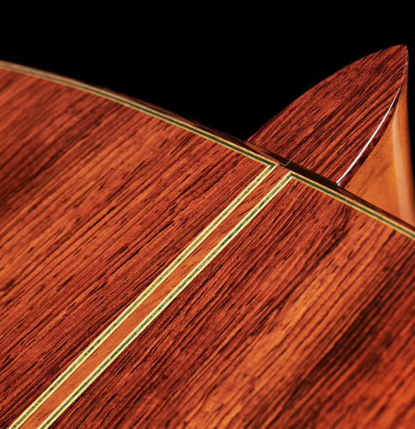 The heel of a 2005 Sakurai-Kohno "Professional-J" classical guitar made with spruce and CSA rosewood.