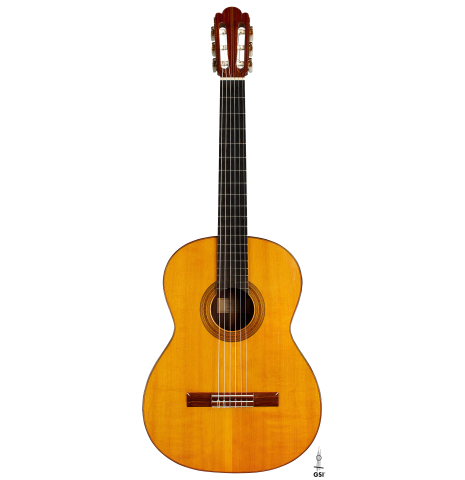 The front of a 1964 Masaru Kohno "4" classical guitar made of spruce and Indian rosewood