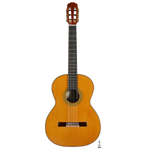 The front of a 2024 Sakurai-Kohno "Professional-J 630" classical guitar made of cedar and African rosewood