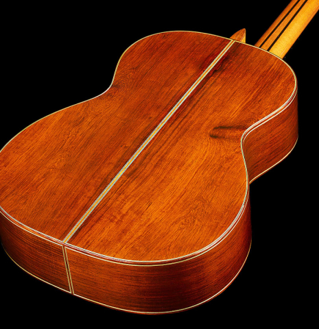 Back and sides of a 2024 Sakurai-Kohno "Professional-J 630" classical guitar made of cedar and African rosewood