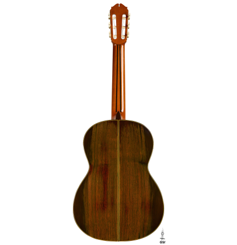 The back of a 1981 Masaru Kohno "30" classical guitar made of spruce and CSA rosewood