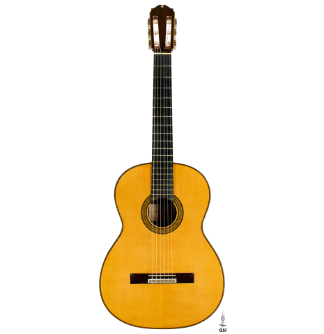 The front of a 1981 Masaru Kohno "30" classical guitar made of spruce and CSA rosewood