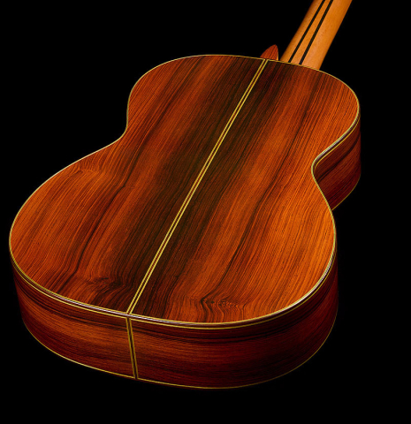 The back and sides of a 2006 Sakurai-Kohno "Professional-J" classical guitar made of cedar and CSA rosewood