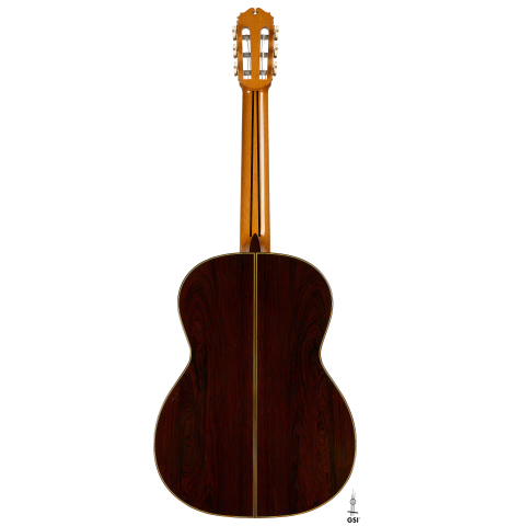 The back of a 2003 Sakurai-Kohno "Maestro" classical guitar (ex John Dearman) made of spruce and CSA rosewood