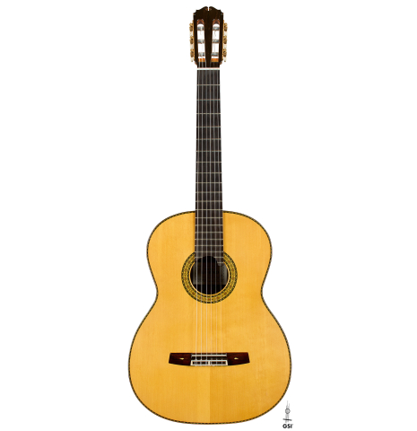 The front of a 2003 Sakurai-Kohno "Maestro" classical guitar (ex John Dearman) made of spruce and CSA rosewood