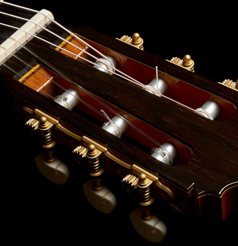 The headstock and tuning machines of a 2003 Sakurai-Kohno "Maestro" classical guitar (ex John Dearman) made of spruce and CSA rosewood
