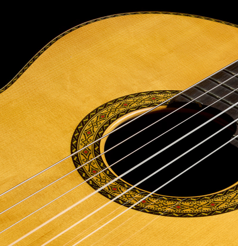 The top, fingerboard and rosette of a 2003 Sakurai-Kohno "Maestro" classical guitar (ex John Dearman) made of spruce and CSA rosewood