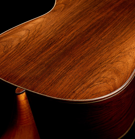 The heel, back binding and purfling of a 1998 Bernhard Kresse "Panormo" classical guitar made of spruce and CSA rosewood