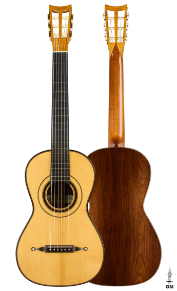 Front and back of a 1998 Bernhard Kresse Panormo reproduction classical guitar, spruce and CSA rosewood