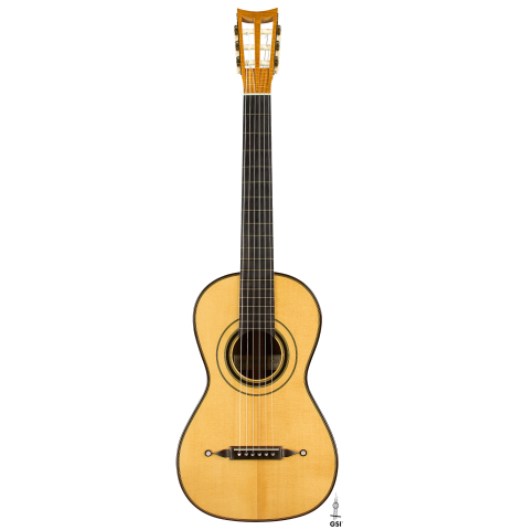The front of a 1998 Bernhard Kresse "Panormo" classical guitar made of spruce and CSA rosewood