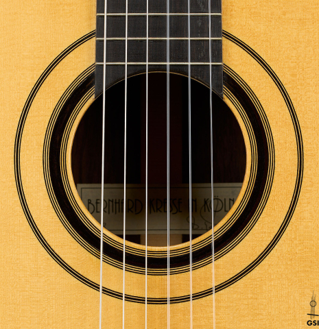 The rosette of a 1998 Bernhard Kresse "Panormo" classical guitar made of spruce and CSA rosewood