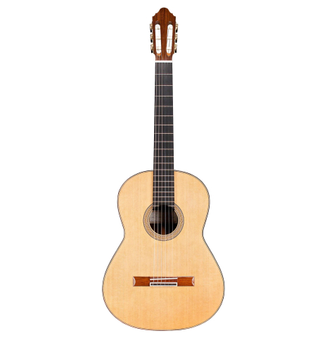 The front of a 2015 Zoran Kuvac classical guitar made with cedar and African rosewood