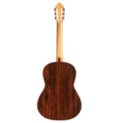 The back of a 2015 Zoran Kuvac classical guitar made with cedar and African rosewood