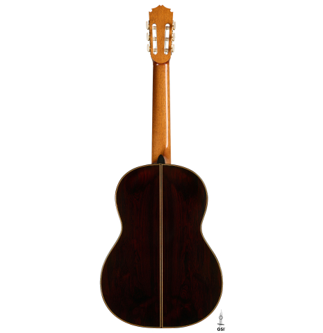 The back of a 2004 Bert Kwakkel "Merula 640" classical guitar made of spruce and CSA rosewood