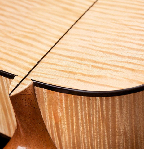 The back and heel of a La Cañada "Model 17" classical guitar made of spruce and maple