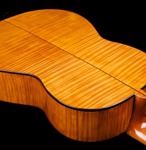 The back and sides of a La Cañada "Model 17A" classical guitar made of spruce and maple