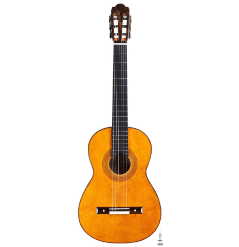 The front of a La Cañada "Model 17A" classical guitar made of spruce and maple
