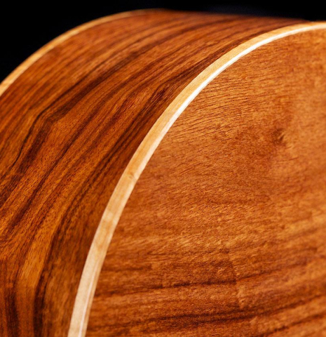 The back and sides of a La Cañada "Model 115A" classical guitar made with spruce and granadillo