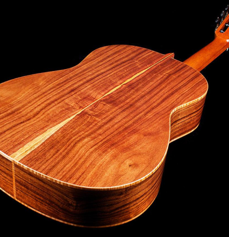 The back and sides of a La Cañada &quot;Model 115A&quot; classical guitar made with spruce and granadillo