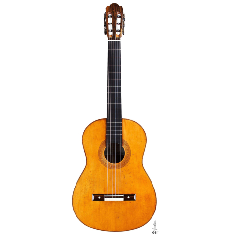 The front of a La Cañada &quot;Model 115A&quot; classical guitar made with spruce and granadillo