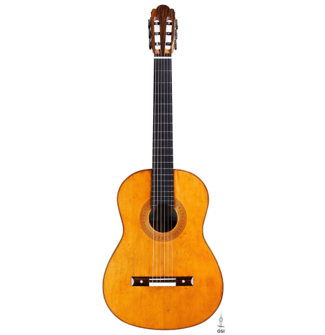 The front of a La Cañada "Model 115A" classical guitar made with spruce and granadillo