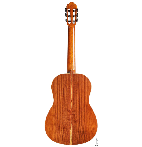The back of a La Cañada "Model 115A" classical guitar made with spruce and granadillo