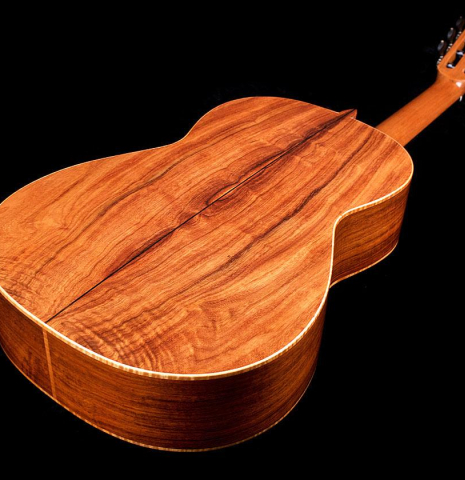 The back of a La Cañada "Model 17A" classical guitar made of spruce and Granadillo