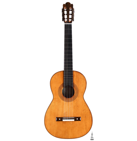 The front of a La Cañada "Model 17A" classical guitar made of spruce and Granadillo