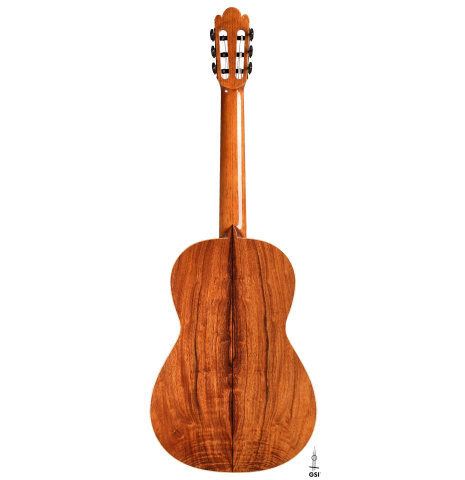 The back of a La Cañada &quot;Model 17A&quot; classical guitar made of spruce and Granadillo 