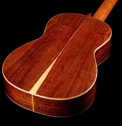 The back and sides of a La Cañada "Model 17A" classical guitar made of spruce and granadillo