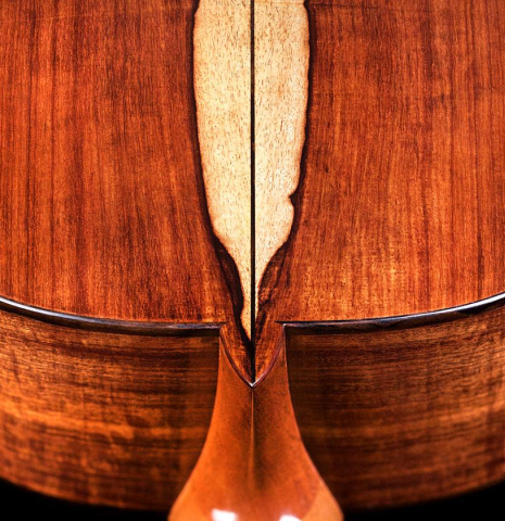 The back and heel of a La Cañada "Model 17" classical guitar made of spruce and Granadillo