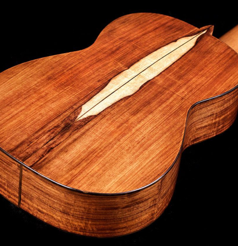 The back of a La Cañada "Model 17" classical guitar made of spruce and Granadillo