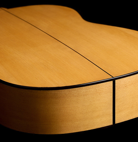 The back and sides of a La Cañada "Model 17" classical guitar made of spruce and cypress
