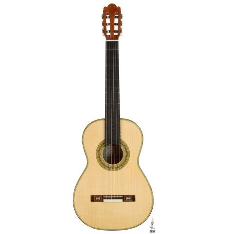The front of a La Cañada "Model 17" classical guitar made of spruce and cypress