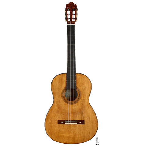 The front of a La Cañada "Model 115A" classical guitar made of spruce and cypress