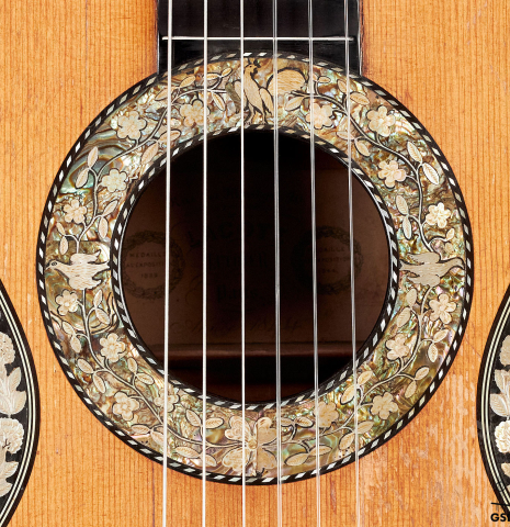 The rosette of a c. 1845-1875 French Romantic guitar “1844 Lacôte” classical guitar made of spruce and pear wood