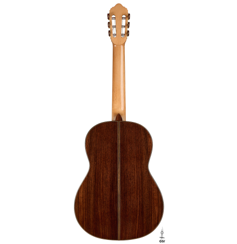 The back of a 2026 Nicolás Lamoureux classical guitar made of spruce and Indian rosewood