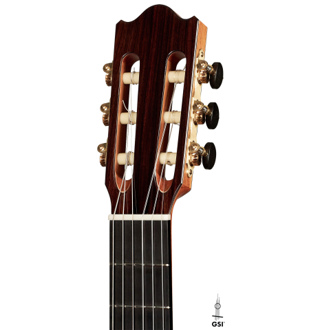 The label of a 2023 Valerio Licari classical guitar made with spruce and Indian rosewood on a white background