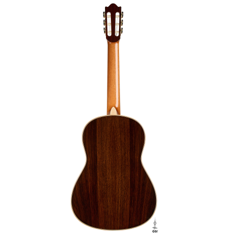 The back of a 2026 Valerio Licari "Lesna - REG Special Edition" classical guitar made of spruce and Indian rosewood