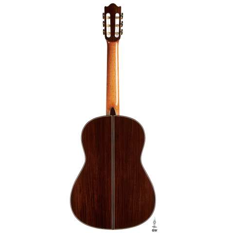 The back of a 2024 Valerio Licari "Albayzín" classical guitar made of cedar and Indian rosewood