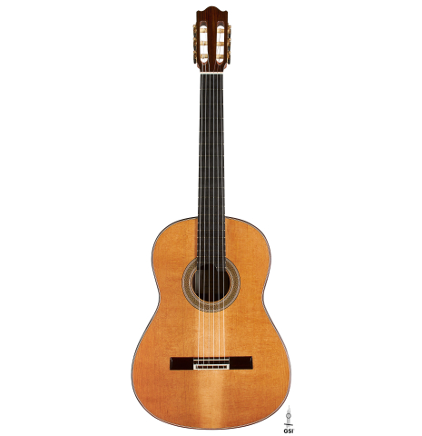 The front of a 2024 Valerio Licari "Albayzín" classical guitar made of cedar and Indian rosewood